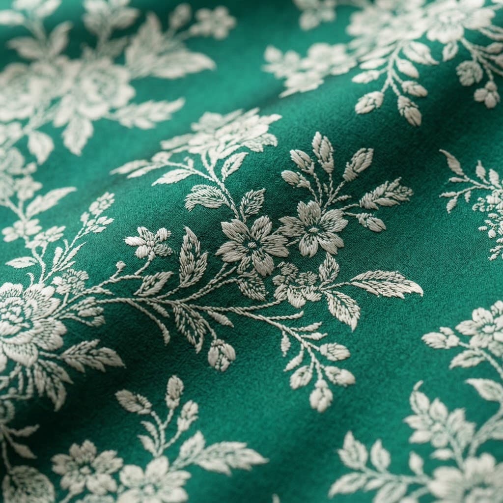 Close-up of a green and white floral print